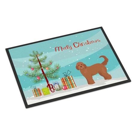 Carolines Treasures 24 x 36 in. Tan Goldendoodle Christmas Tree Indoor or Outdoor Mat CK3839JMAT